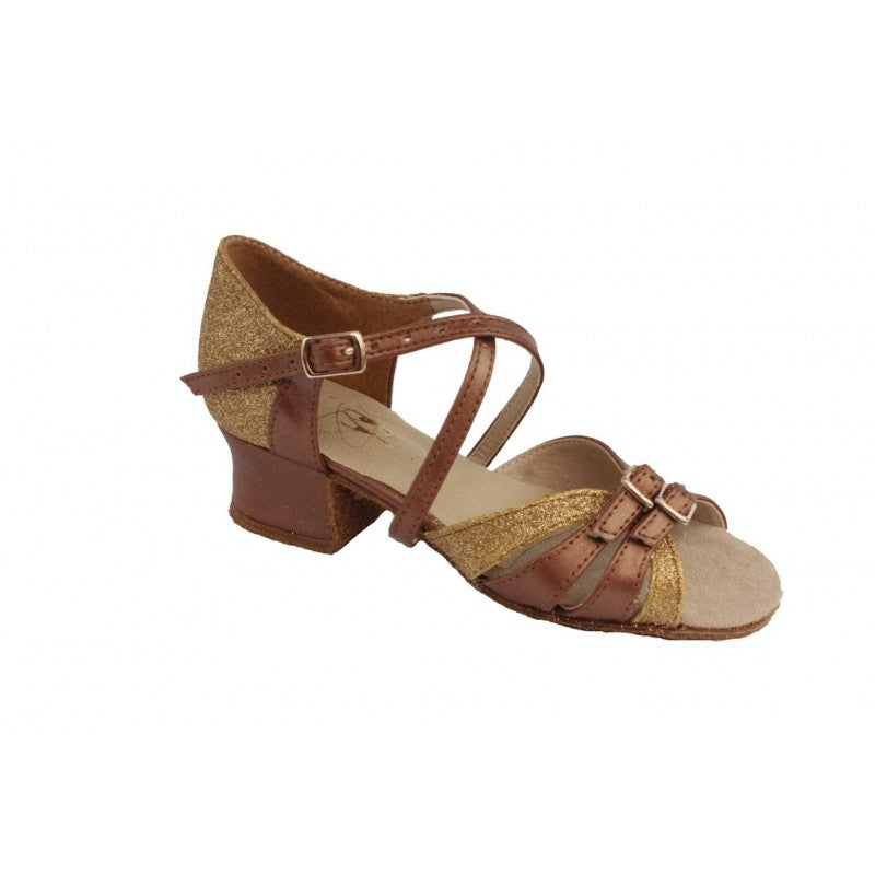 Ukraine Ballroom Dance shoes Tan Satin and Gold Brocade