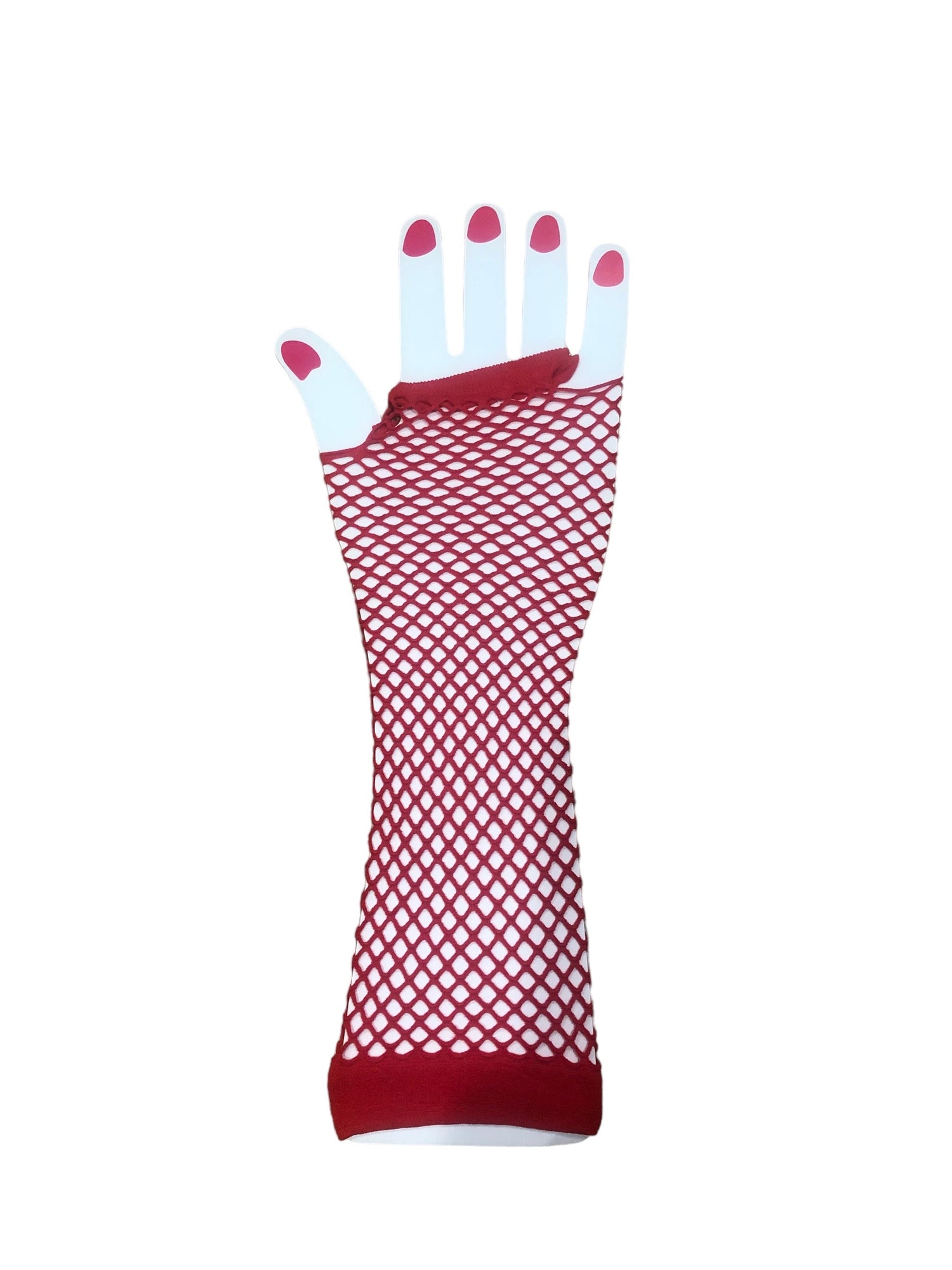 Long Fishnet Gloves Red