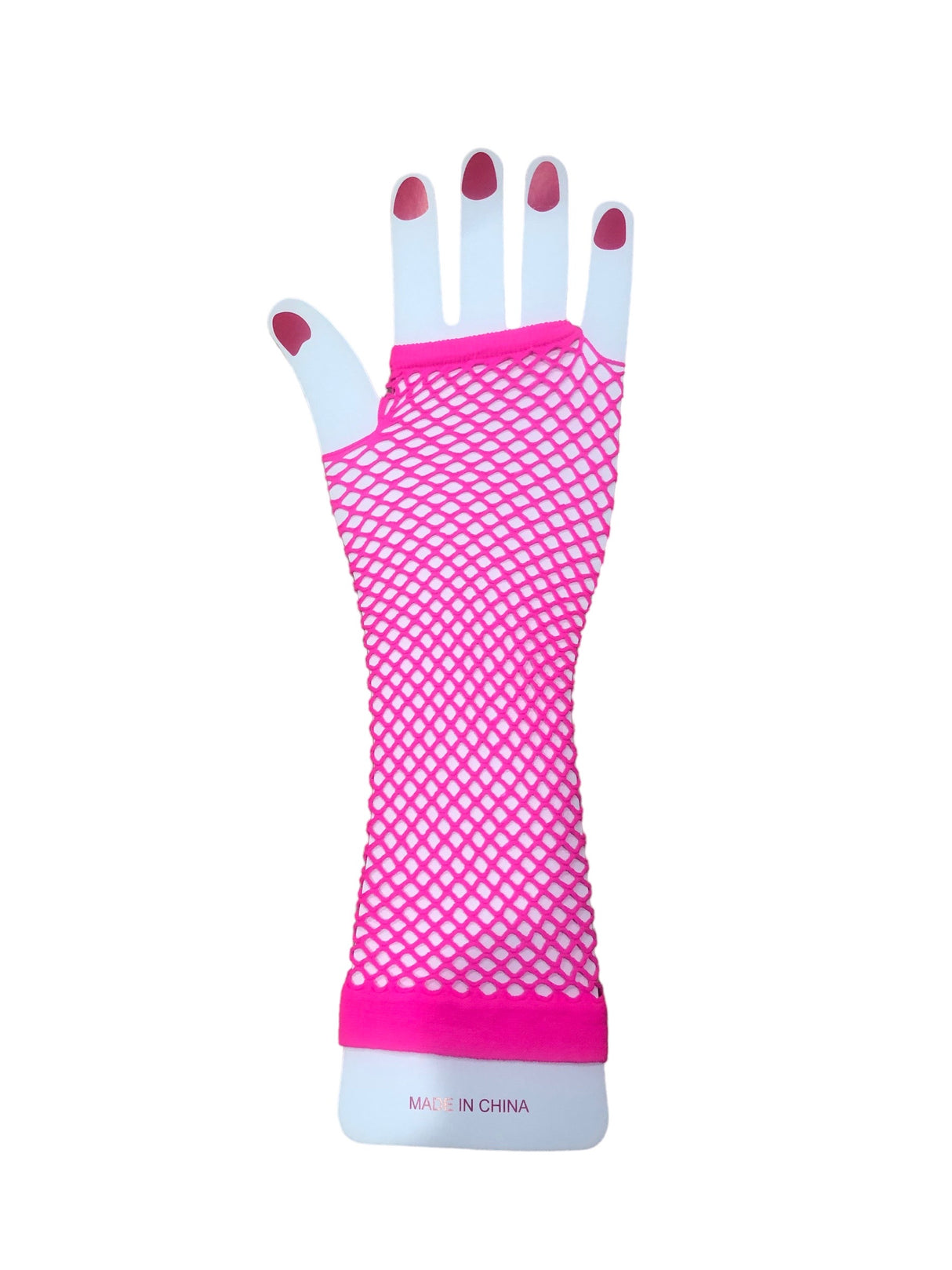 Long Fishnet Gloves Fluro Pink