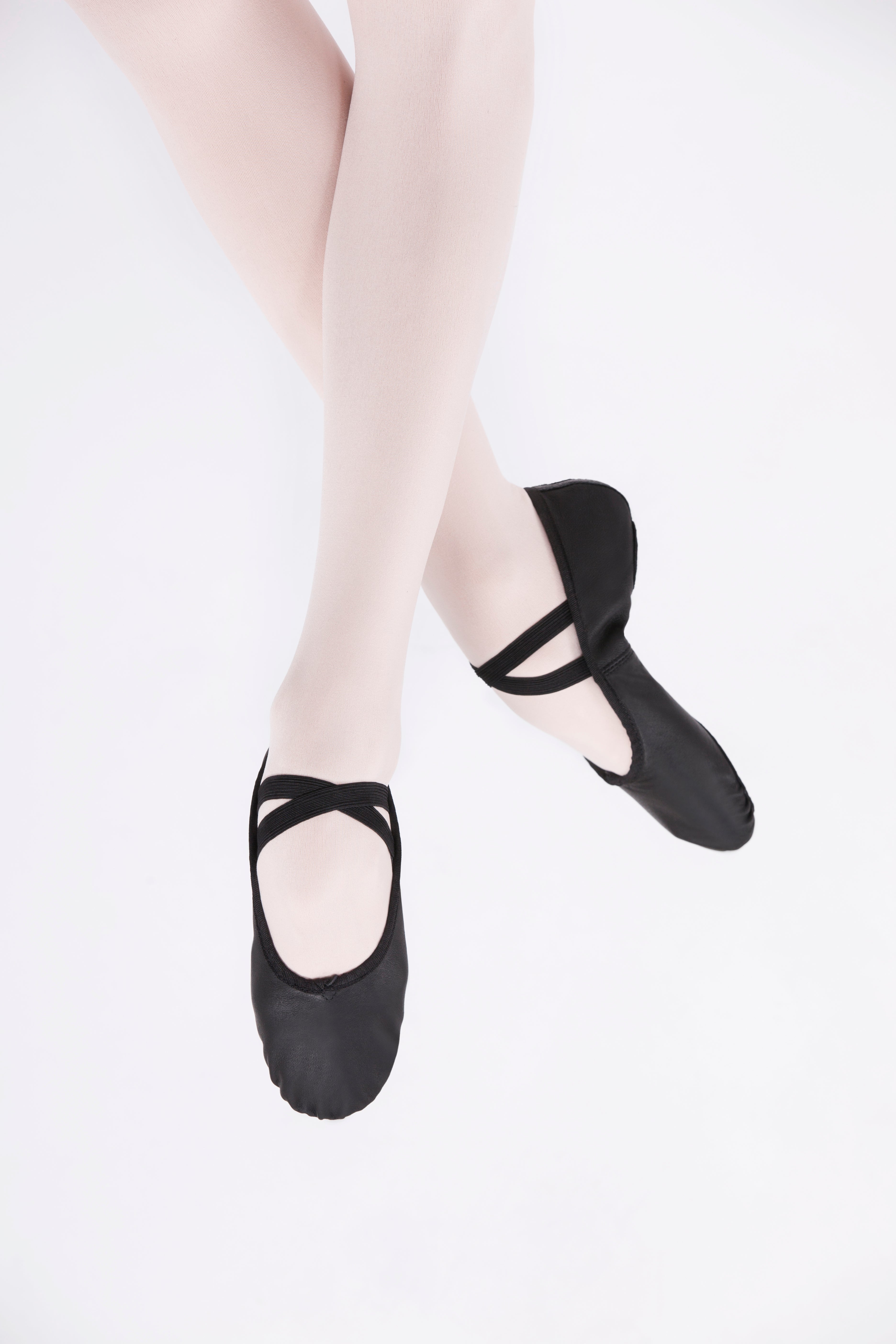 Black Leather Split Sole Ballet Shoes