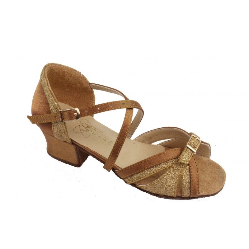 Ukraine Ballroom Dance shoes leather and Brocade Gold B20