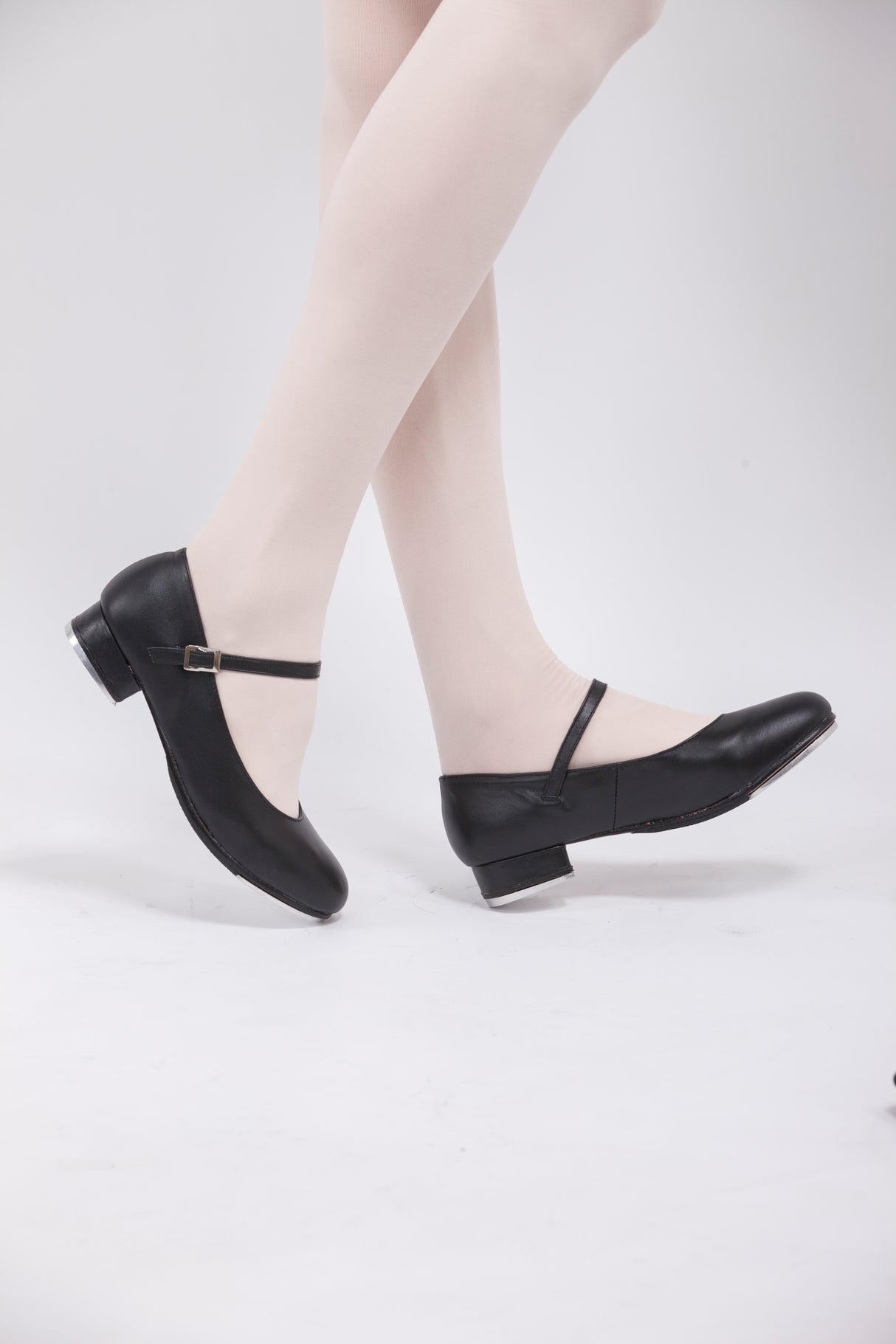 Leather Buckle Tap Shoes Black