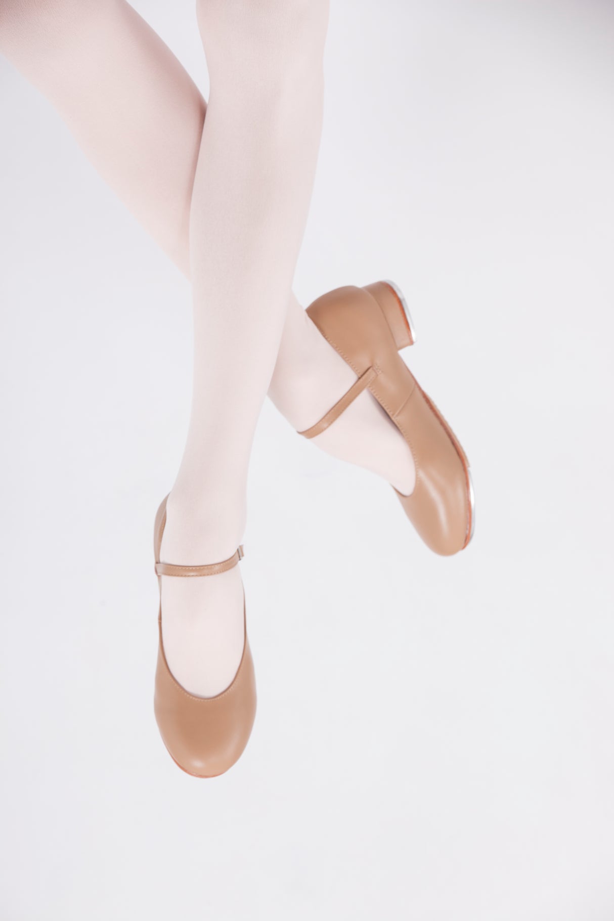 Leather Buckle Tap Shoes Beige