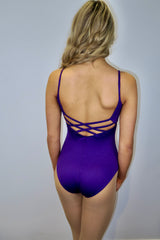 V-Necked Rhinestone-ironed & Criss-Cross Leotard