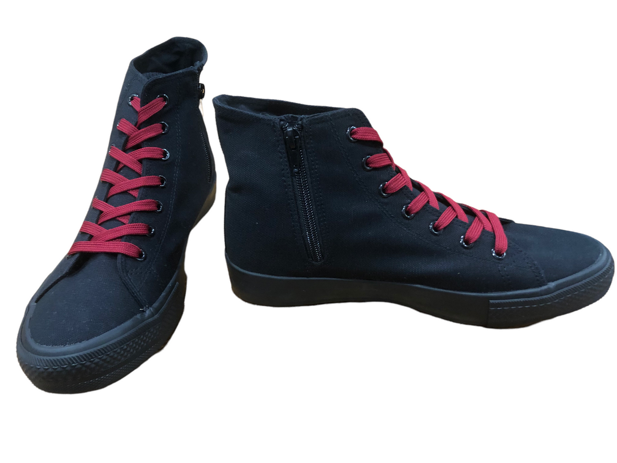 High Tops Zipper boots Black withBurgandy Laces