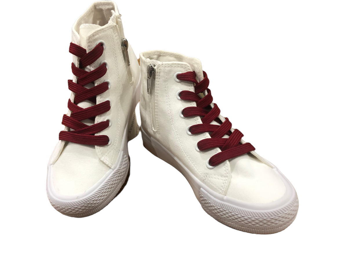 High Tops Zipper boots White with Burgandy Laces