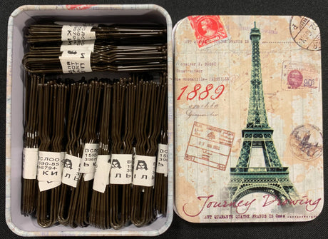 Dark Brown Ballet Bun Pins 6cm Paris tin