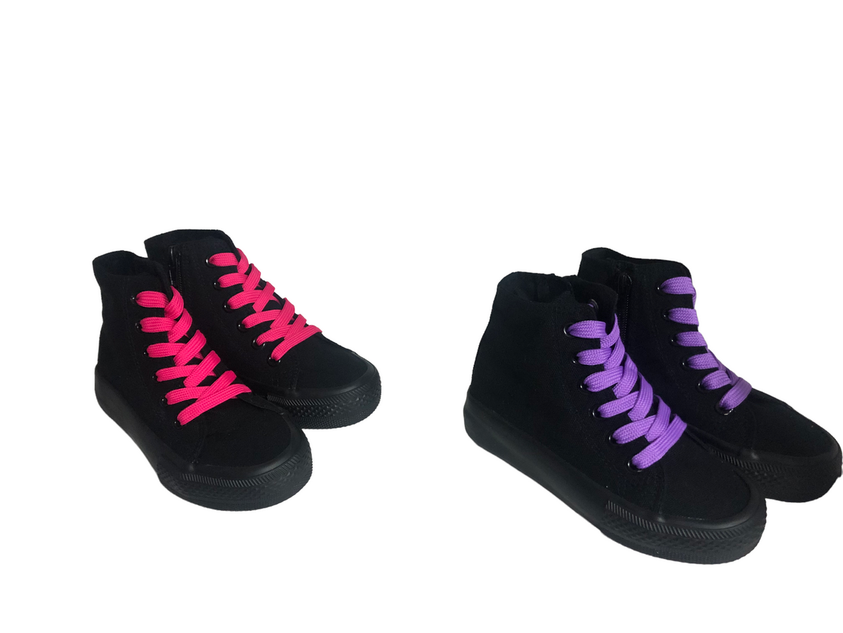 High Tops Zipper boots Black withBright Pink or Purple Laces