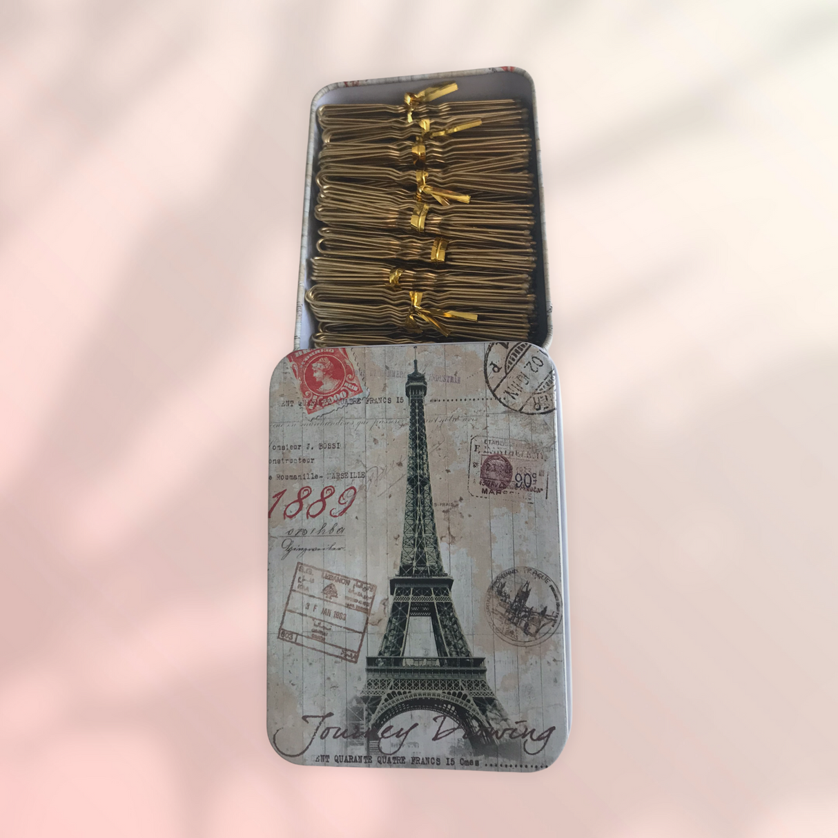 Bun Pins Gold Paris tin 200 pins 6cm