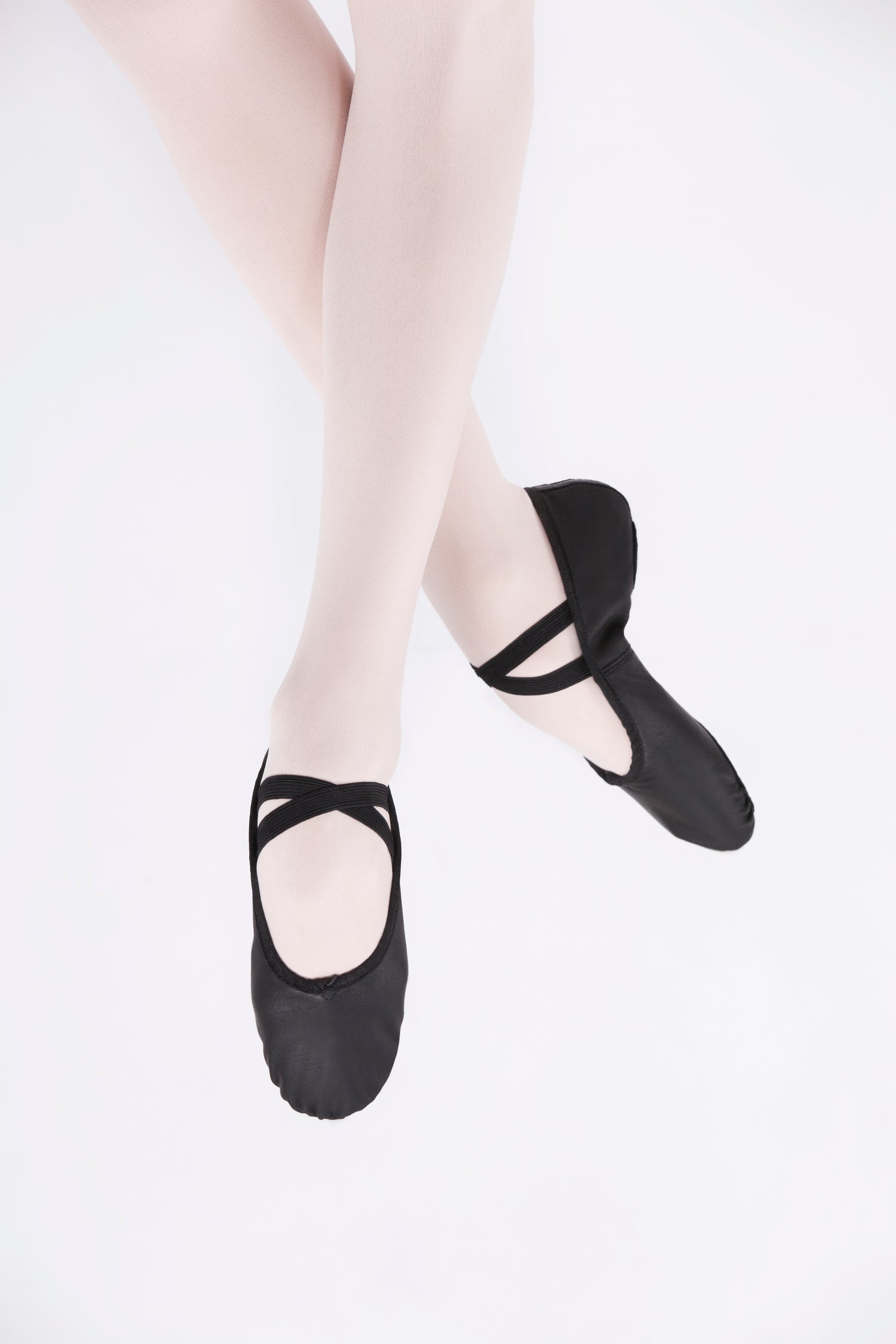 Black Leather Split Sole Ballet Shoes