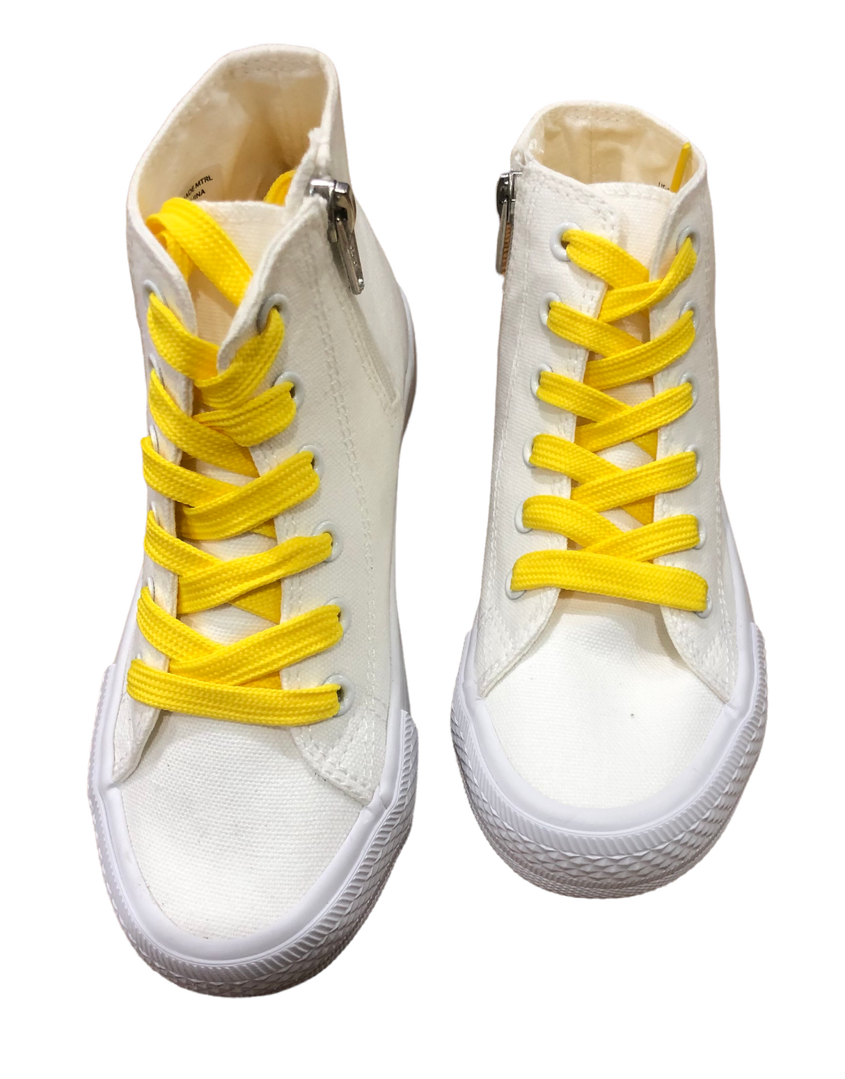 High Tops Zipper boots White with Bright Yellow Laces