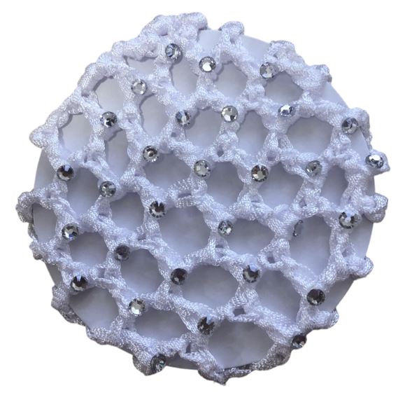 White diamonte bun net