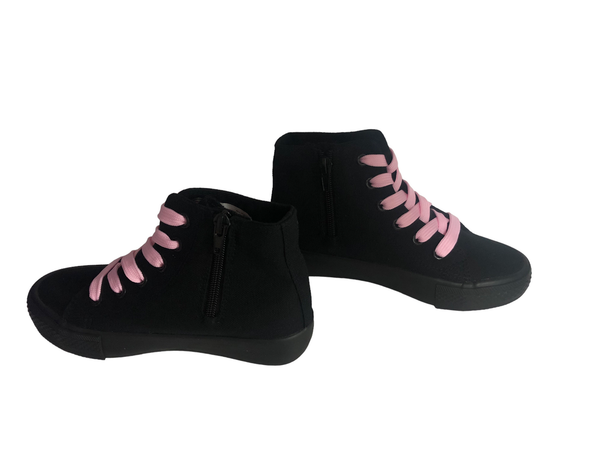 High Tops Zipper boots Black with Pink Laces