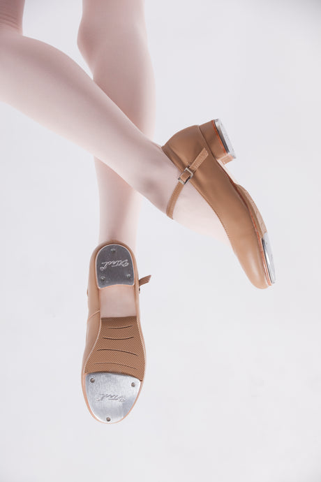Leather Buckle Tap Shoes Beige