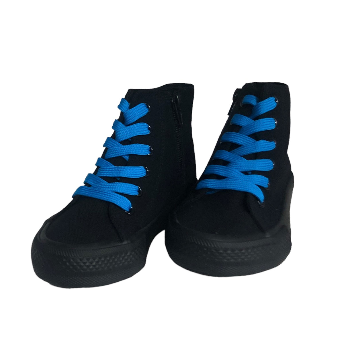 High Tops Zipper boots Black with Bright Blue Laces