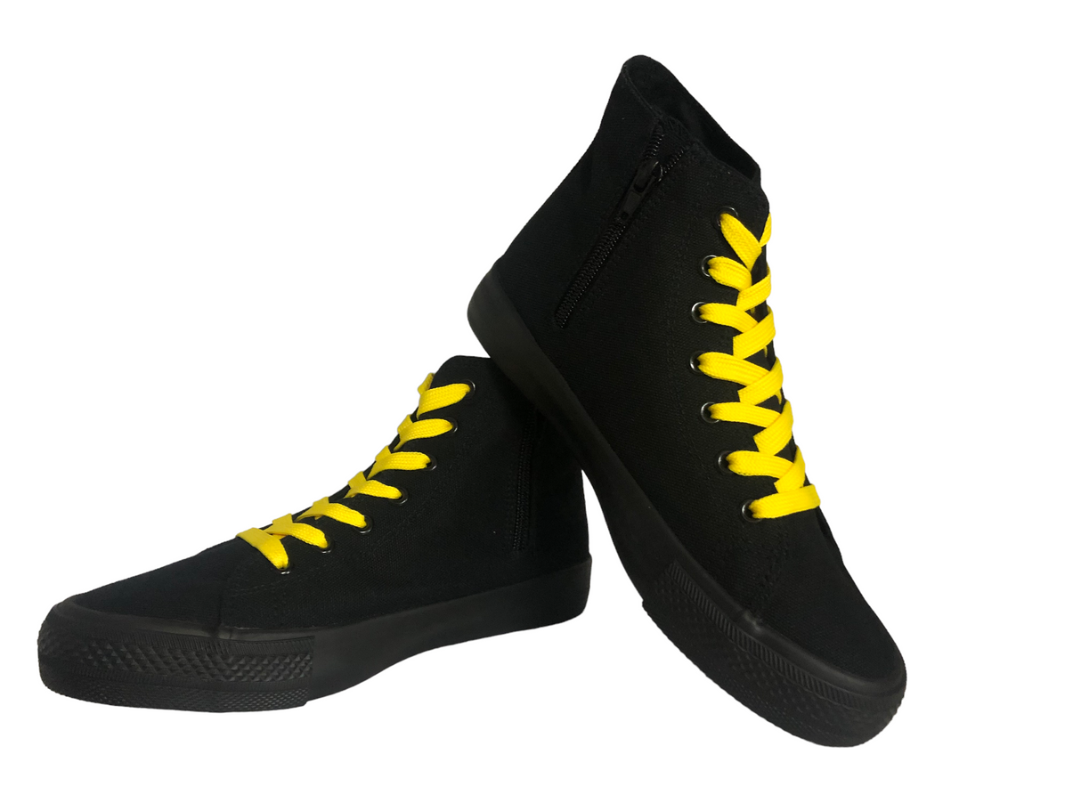 High Tops Zipper boots Black with Bight yellow Laces