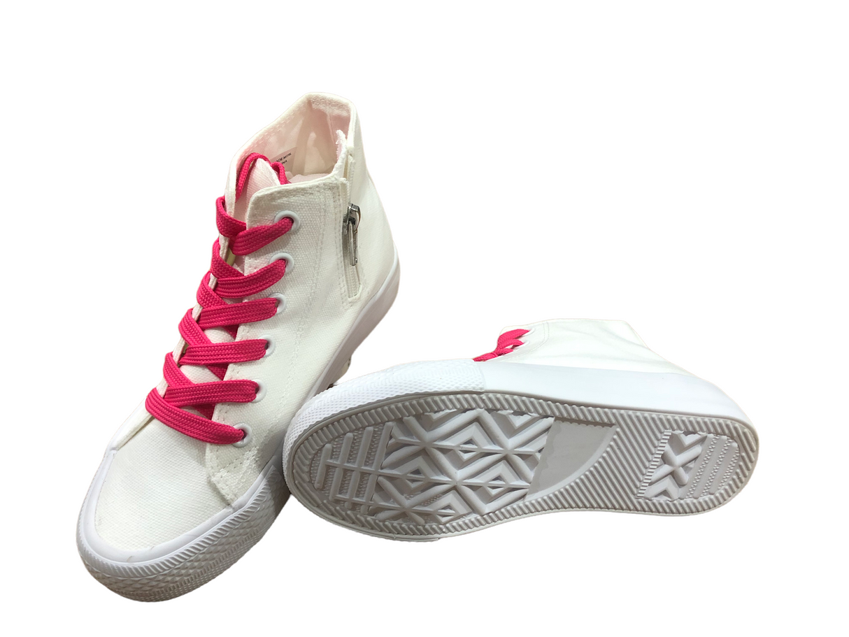 High Tops Zipper boots White with Bright Pink Laces