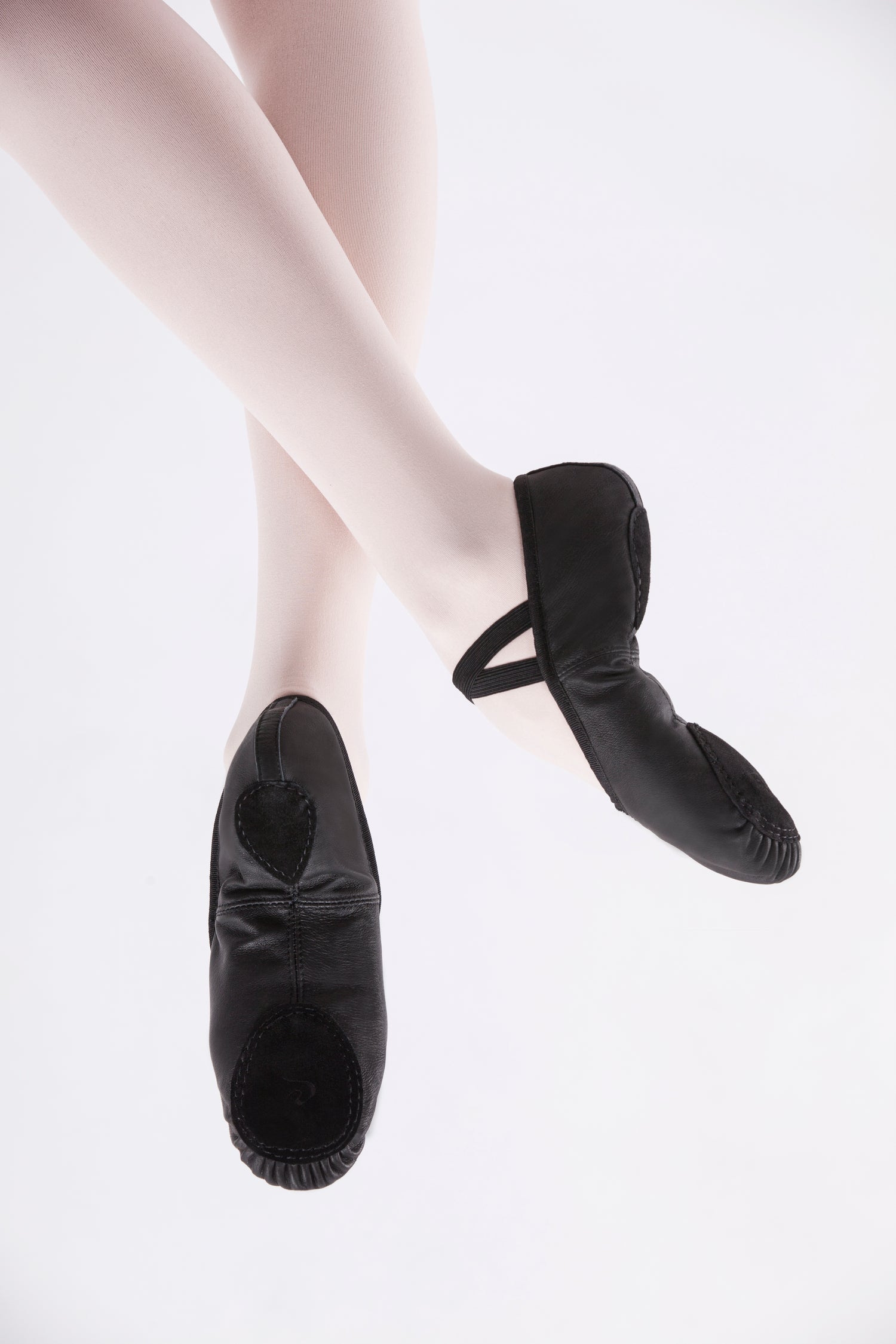 Black Leather Split Sole Ballet Shoes