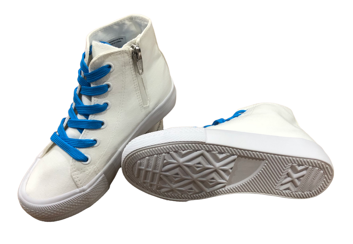 High Tops Zipper boots White with Bright Blue Laces