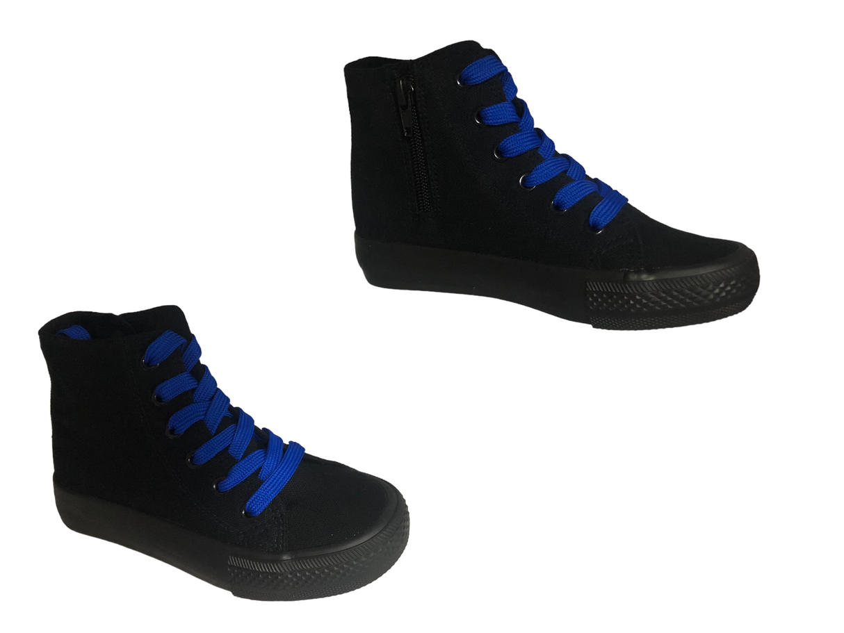 High Tops Zipper boots Black with Dark Blue Laces